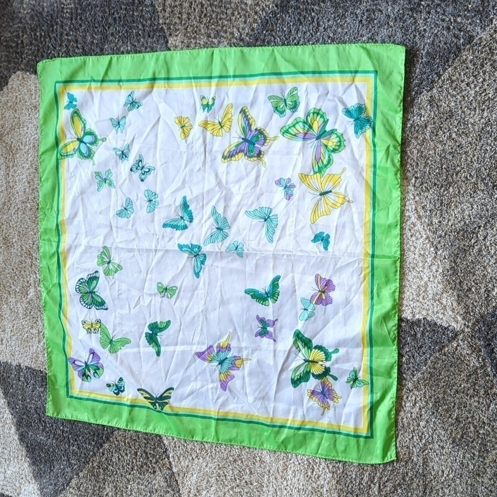 Forest Fairy Butterfly  Scarf  Green Yellow Blue Fairy Core Square Spring Summer
